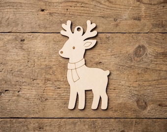 Wooden Reindeer Ornament Blank, 3mm Birch Plywood Laser Cut DIY Paintable Deer, Christmas Craft Supply