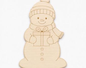 Wooden Snowman Gift Cutout, 3mm Birch Plywood Christmas Craft Blank, Laser Cut Holiday Shape