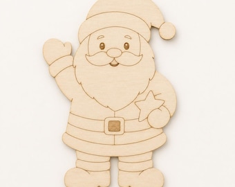 Wooden Santa Claus Cutout, 3mm Birch Plywood Christmas Craft Blank, Laser Cut Holiday Shape