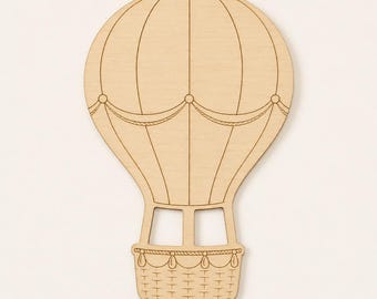 Wooden Hot Air Balloon Cutout, 3mm Birch Plywood Aviation Craft Blank, Laser Cut Nursery Shape