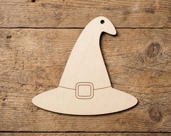 Wooden Witch Hat Ornament Blank, 3mm Birch Plywood Halloween Cutout, Laser Cut DIY Paintable Hat, Spooky Craft Supply