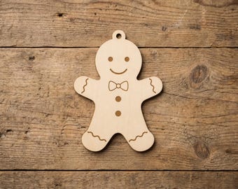 Wooden Gingerbread Ornament Blank, 3mm Birch Plywood Laser Cut DIY Paintable Gingerbread Person, Holiday Craft Supply