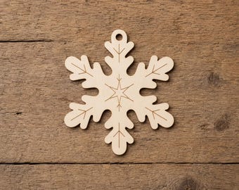 Wooden Snowflake Ornament Blank, 3mm Birch Plywood Laser Cut DIY Paintable Snowflake, Christmas Craft Supply