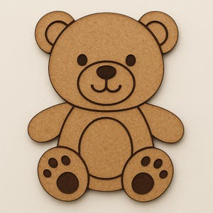 Teddy Bear Cutout – Cute Wooden Bear Shape for Crafts – 2&quot;, 3&quot;, 4&quot; Sizes – Laser Cut Animal Blanks – Pack of 1, 5 or 10