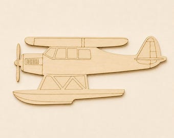 Wooden Seaplane Cutout, 3mm Birch Plywood Floatplane Shape, Laser Cut Aviation Craft Blank for DIY Decor