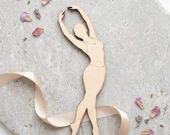 Wood Ballerina Silhouette 3-8 Inch, Bulk Wooden Dancer Cutout Blank, Pack of 5 10 20 40, Dance Recital Gift Hanging Ornament