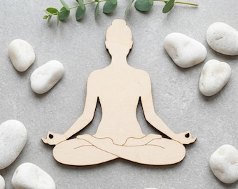 Meditation Yoga Silhouette Cutout, Lotus Pose Zen Decor, Yoga Teacher Studio Gift, Wooden Altar Keepsake Ornament, 3-8 Inch Bulk Pack 5-40