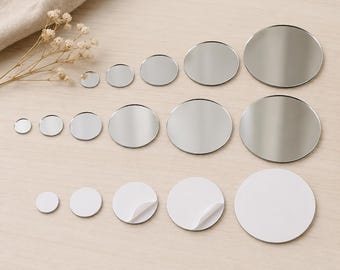 Specchietti rotondi in acrilico per lavori creativi: spessore 1 mm, autoadesivi - Confezione da 10