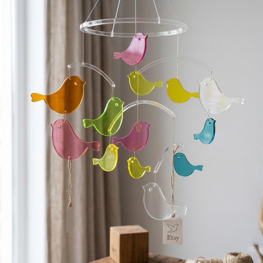 Translucent Acrylic Bird Wall Decor - Colorful Floating Bird Shapes for ...