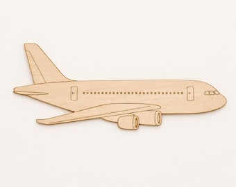 Wooden Passenger Airplane Cutout, 3mm Birch Plywood Aviation Craft Blank, Laser Cut Plane Shape