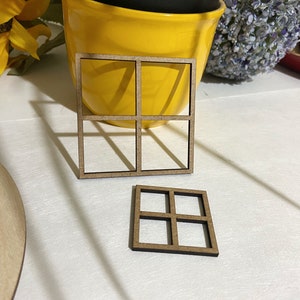 Dollhouse Miniature Window Insert/Panel Square 4 Pane Style, for crafts, decoration, natural wood, miniature window
