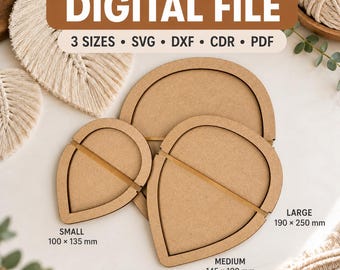 Macrame Leaf Cutting Template SVG, Macrame Feather Jig DXF, Laser Cut File, 3 Sizes, Cdr pdf, Instant Digital Download