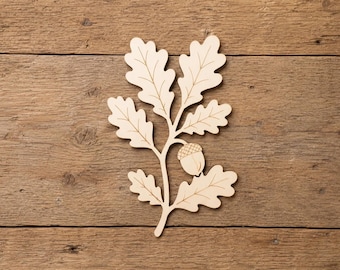 Wooden Oak Leaf Branch Cutout, 3mm Birch Plywood Botanical Shape, Laser Cut Woodland Craft Blank, Natural History Decor