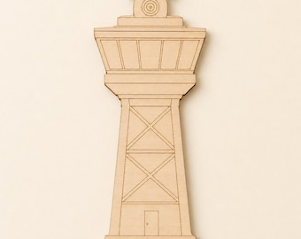 Wooden Airport Control Tower Cutout, 3mm Birch Plywood Aviation Shape, Laser Cut Craft Blank for DIY Decor