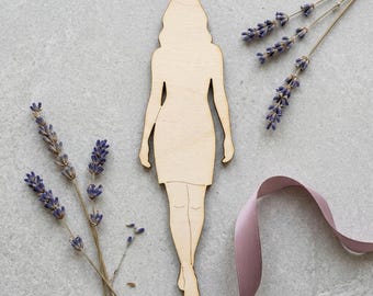 Standing Woman Cutouts, 5-40 Pack Birch Wood Blanks, 3"-8" Female Silhouette Decor, Chic Vanity Dresser Sign DIY Shapes with Hole Option