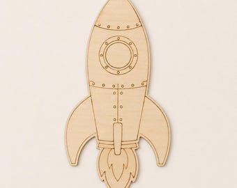 Wooden Retro Rocket Cutout, 3mm Birch Plywood Space Craft Blank, Laser Cut Nursery Shape