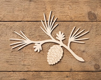 Wooden Pinecone Branch Cutout, 3mm Birch Plywood Woodland Shape, Laser Cut Nature Craft Blank, Rustic Botanical Decor