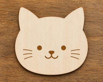 Wooden Cat Head Cutout, 3mm Birch Plywood Pet Craft Blank, Laser Cut Kitty Face Shape, Paintable DIY Cat Lover Decor