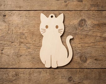 Wooden Black Cat Ornament Blank, 3mm Birch Plywood Halloween Cutout, Laser Cut DIY Paintable Cat, Spooky Craft Supply