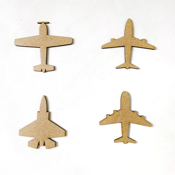 Bulk sale airplane shapes (10 pack)- 4 different plane shapes - Wooden airplane shape, various sizes, for crafts and decoration