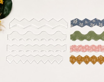 Clear Acrylic Wavy Quilting Ruler Set of 4, 40cm Wave and Zigzag Fabric Cutting Templates, Sewing Patchwork Craft Tool