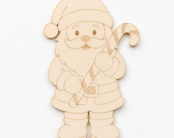 Wooden Santa Candy Cane Cutout, 3mm Birch Plywood Christmas Craft Blank, Laser Cut Holiday Shape