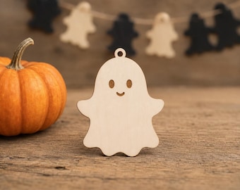 Wooden Ghost Ornament Blank, 3mm Birch Plywood Halloween Cutout, Laser Cut DIY Paintable Ghost, Spooky Craft Supply