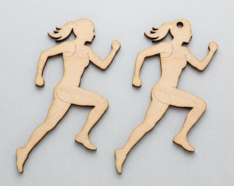 Female Runner Silhouette Cutout, Marathon Finisher Keepsake, Running Team Coach Gift, Track Cross Country Wooden Ornament 3-8" Bulk