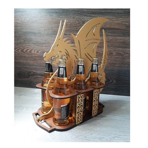 Wooden Dragon Bottle Holder, Laser Cut Decorative Party Bottle Cady Picnic Six Bottle Carrier Beverage Display Digital Files SVG DXF CDR Ai