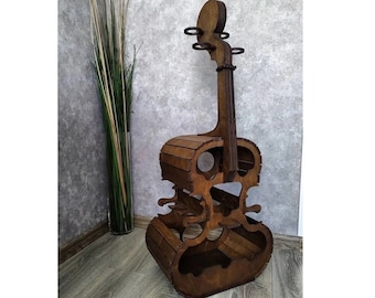 Designer Wooden Cello Violin Bottle Holder, Laser Cut Wooden Minibar, Decorative Bottle Display Template Digital Files SVG DXF CDR Ai Pdf