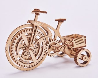 Laser Cut Wooden Bicycle 3D Puzzle Model Business Card Holder Desk Organizer Mechanical Bike Desk Decoration Digital Files SVG DXF CDR Ai