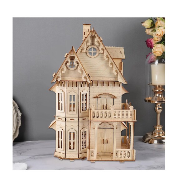 Beautiful Wooden Victorian Dollhouse 3D Puzzle Building Model Laser Cut Vector Template SVG DXF Kids Toy Gift Idea Glowforge Digital Files