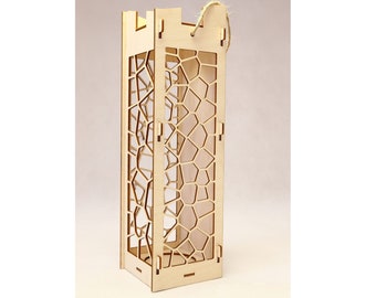 Beautiful Wooden Wine Gift Box, Openwork Decorative Bottle Holder SVG DXF CDR Ai Pdf Fishnet Bottle Packaging Template For Laser Cutting