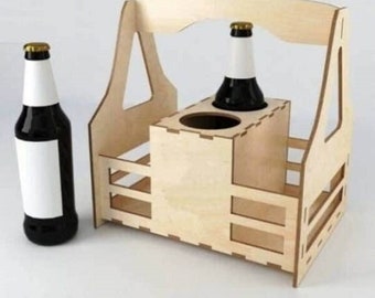 Wooden Beer Basket Beverage Holder Picnic Bottle Carrier Layout Digital Files For Laser Cutting SVG DXF Ai Pdf CDR Picnic Caddy Template