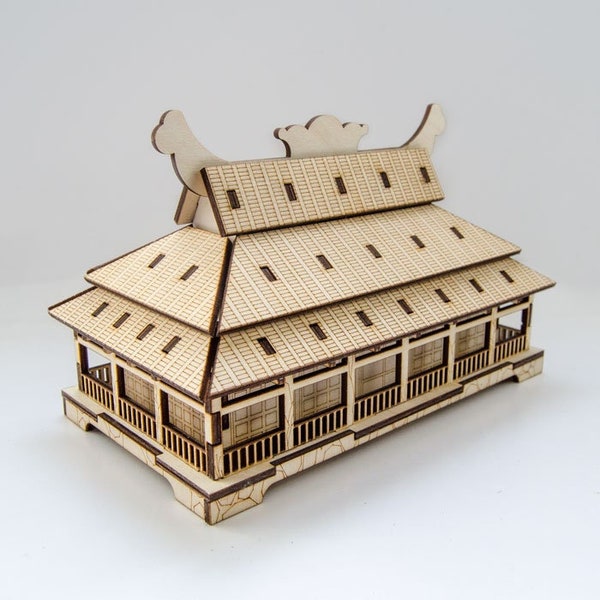 Laser geschnitten japanische Tempel Schmuckschatulle aus Holz Klassische japanische Haus Modell Geschenkbox Dekorative japanische Tempel Zigarrenschachtel Vorlage SVG DXF CDR