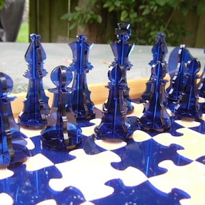 Plexiglass Puzzle Chess Set, Laser Cut Acrilic Chessboard Vector Template SVG, DXF, Cdr, Ai, Pdf, Glowforge DIY Digital Files Chess Set