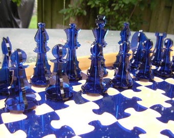 Plexiglass Puzzle Chess Set, Laser Cut Acrilic Chessboard Vector Template SVG, DXF, Cdr, Ai, Pdf, Glowforge DIY Digital Files Chess Set