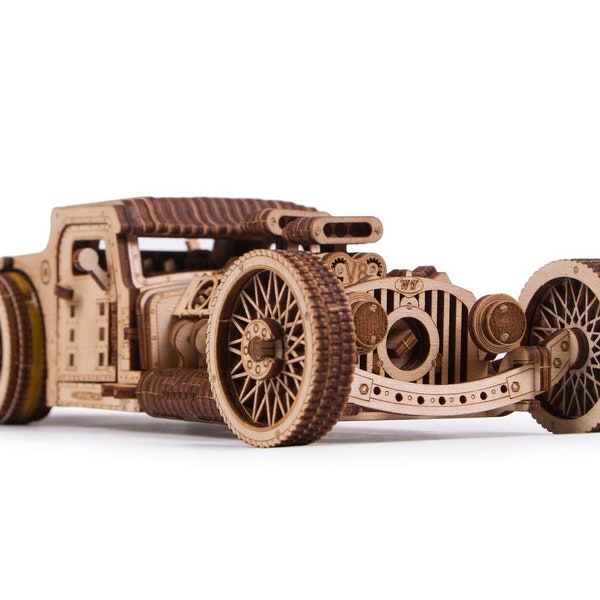 Laser Cut Wooden Hot Rod Car Model With Assembly Instruction, Mechanical 3D Wooden Puzzles To Build, Laser Cut SVG CDR DXF Ai Digital Files