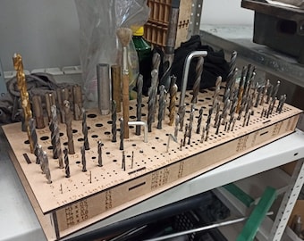 Wooden Drill Bit Organizer Laser Cut Drill Bit Storage Rack Vector Template Digital Files SVG DXF CDR Ai Pdf Workshop Drill Holder Pattern