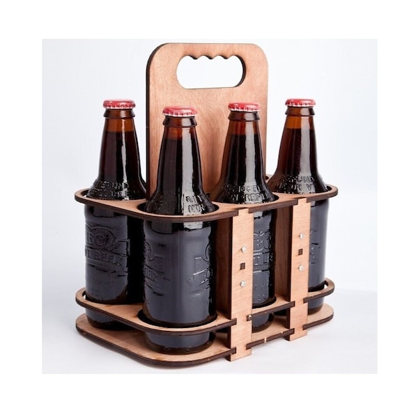 Laser Cut Six Pack Bottle and Can Holder, Beer Carrier, Wooden Handy Beverage Caddy Vector Template, Digital Files SVG, DXF, CDR, Ai, Pdf