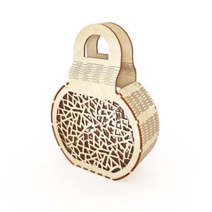 Round Wooden Handbag With Handles Glowforge Clutch Bag Circut Pattern Plywood Woomens Purse Vector Template Digital Files SVG DXF CDR Ai Pdf