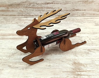 Funny Wooden Deer Wine Bottle Holder Decorative Laser Cut Bottle Stand Digital Files For Laser Cutting SVG DXF Ai Pdf Wine Display Pattern