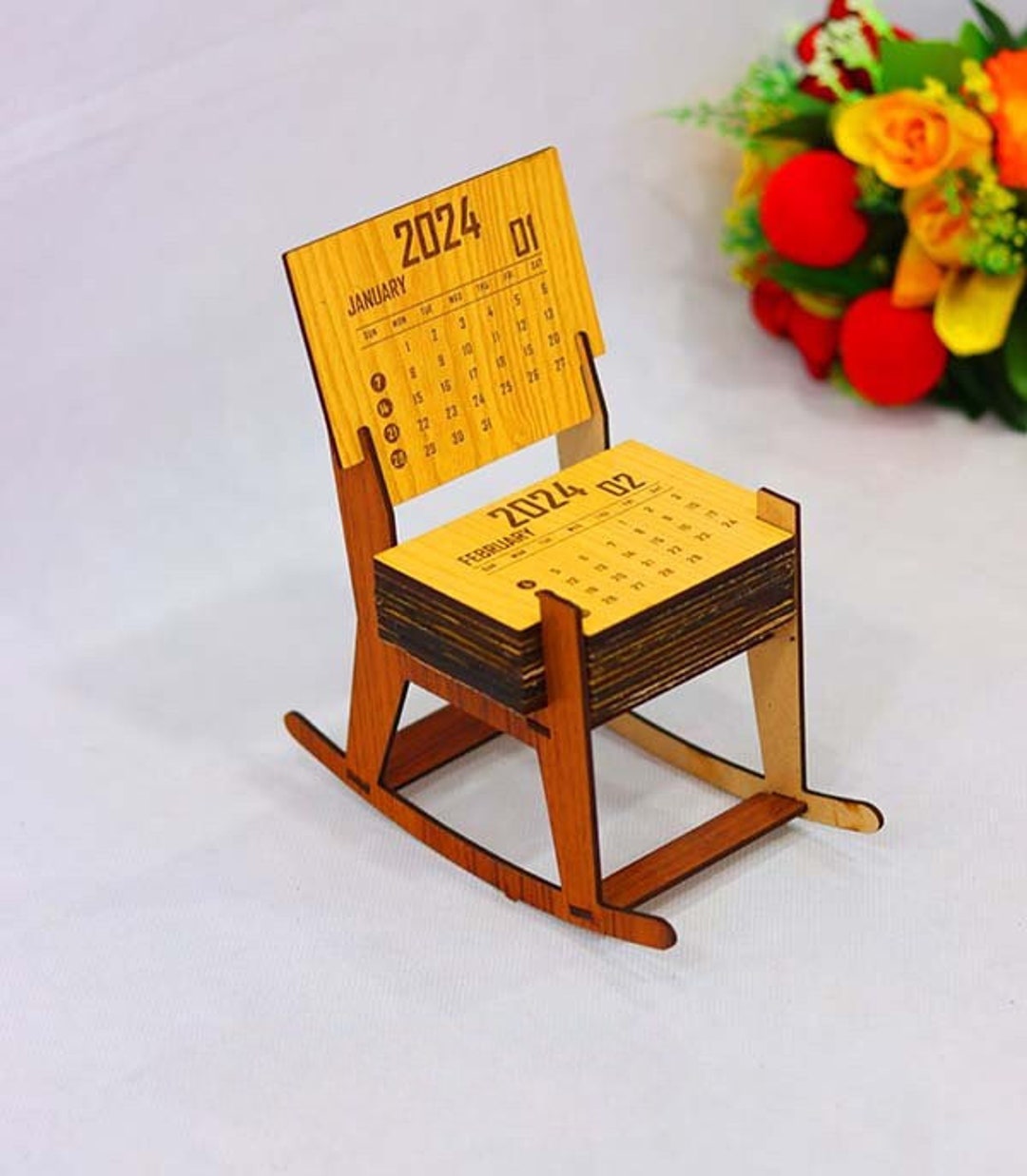 Miniature Wooden Desk Calendar, Laser Cut Plywood Rocking Chair Office ...