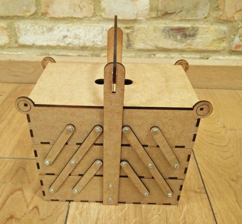 Wooden Folding Storage Box, Laser Cut CNC Cut Pivoting Tool Box Digital Files SVG DXF Cdr Ai Storage Basket With The Handle Vector Template