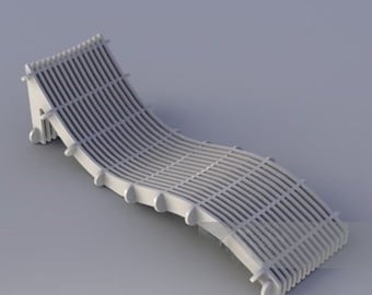Curved Wooden Pool Sunbed, Laser Cut Lounge Chair Template, Garden Chair Pattern SVG, DXF, CDR, Ai, Pdf, Laser Cut Furniture Digital Files