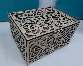 Decorative Wedding Box With Card Slot Wooden Laser Cut Box With Lid Vector Template Svg DXF CDR Ai Wedding Gift for Couple Glowforge Files