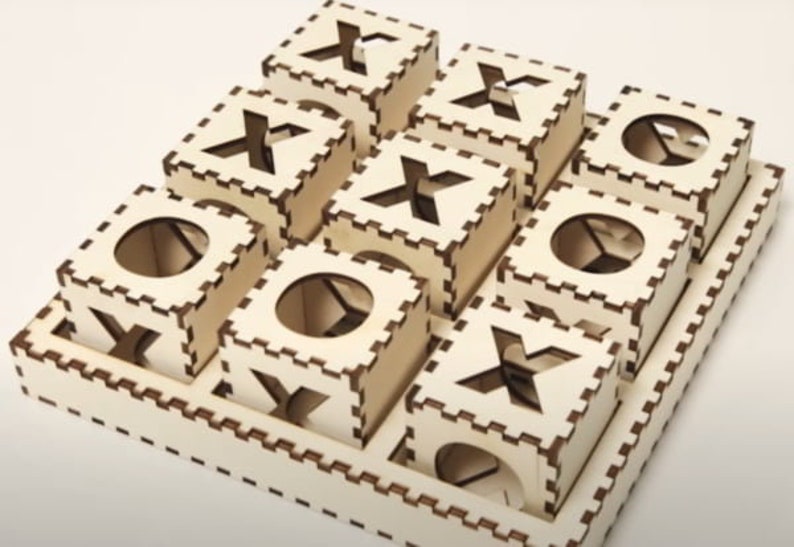 Laser Cut Wooden Tic Tac Toe Game, Tray With Engraved Boxes Digital ...