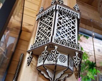 Rustic Decorative Wooden Lamp Template, Unique Moroccan Laser Cut Wall Light Shade Design, Digital Files SVG DXF CDR Ai Pdf, Vector Pattern