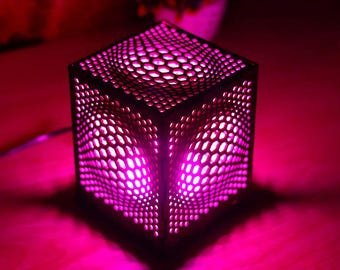 3D Illusion Wooden Lamp Shade Laser Cut Decorative Lantern Template Night Light Box Design Digital Files SVG DXF CDR Ai Desktop Lamp Pattern