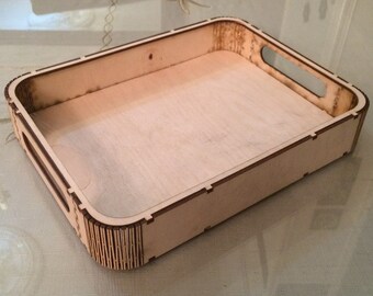 Wooden Laser Cut Serving Tray With Handles, Stackable Office Document Tray Vector Temaplate Digital Files SVG DXF CDR Ai Simple Tray Pattern